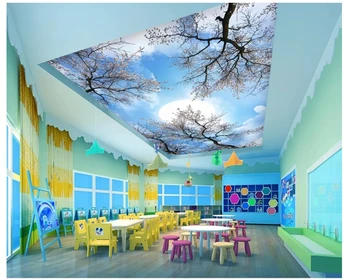 beibehang 2019 Нови висококачествени стерео тапети с участието на черешово дърво, луната, небето, апогей, стенописи на тавана, тапети тапети