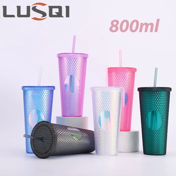 Пластмасова чаша LUSQI с соломинкой голям капацитет 800 мл за еднократна употреба - Творчески чаша за пиене с шарките на дуриана