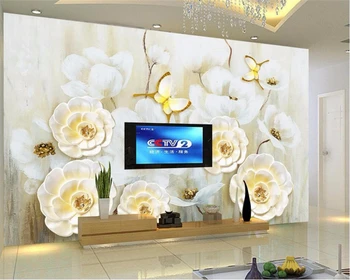 Потребителски тапети beibehang, 3d фотообои, чисто бяло на стереофоничен перлено бял фон Love Butterfly Flower, тапети за хола