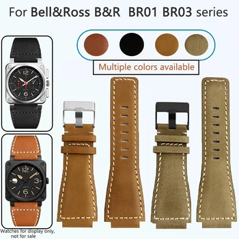 За каишка за Bell & Ross каишка за мъжки часовници B & R BR01 BR03 Каишка за часовник Bell Ross от висококачествена естествена кожа със специална выступом 24 мм