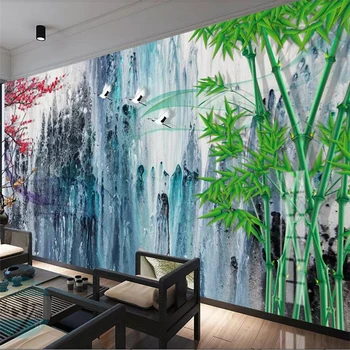 beibehang Нов модерен минимализъм, нова китайска художествена концепция, пейзаж стенопис туш, фонова стена, стенни рисувани по поръчка, зелени тапети