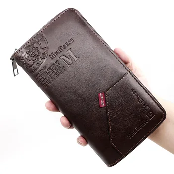 Мъжки портфейл на корейската мода със средна дължина, с тисненым дизайн, голям капацитет, в чантата на веригата Wai, чанта за мобилен телефон