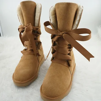 Класически Високи ботуши с дантела 2023, Дамски Зимни Зимни обувки, Дамски обувки, водене жив топлина, Зимни Дамски Зимни обувки от естествена кожа