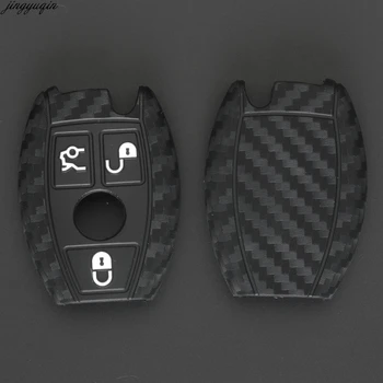 Jingyuqin 3 Бутона от въглеродни влакна силиконов калъф за ключове на автомобила ключодържател калъф за Mercedes benz CLS CLA GL R SLK AMG A B C S class