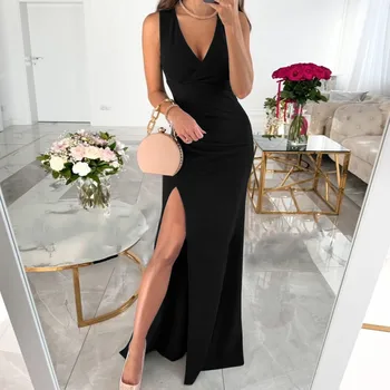 Секси елегантна вечерна рокля с открити рамене Мода 2023 Черни вечерни рокли Празнична рокля с цепка на експозиции Дебнещ