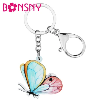 Bonsny Акрилни ключодържатели с пеперуди на кисточках, Дълъг Ключодържател с насекоми и животни, Бижута за жени, Пролетно чанта за момичета, Автомобилни аксесоари
