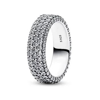 Истински трехрядное паве от сребро 925 Проба, неподвластное време Модерен пръстен за жени В подарък Бижута със собствените си ръце