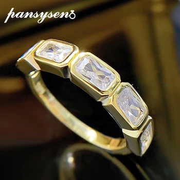 PANSYSEN Луксозни Бижута от сребро 925 проба 3 * 5 мм с Высокоуглеродистым диамантен пръстен, Годежен пръстен от 18-Каратные Позлатени пръстени, Фини бижута, подаръци