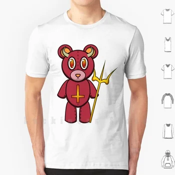 Тениска Devil Bear 6xl, памучен готина тениска, вектор плюшено мече, Мече Теди, Мило животно, Черно, червено, Жълто, Оранжево, Дявол, сатана