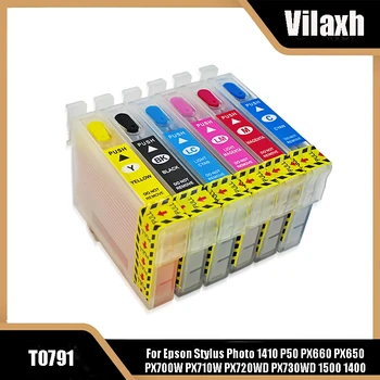 vilaxh T0791 за многократна употреба мастило касета за принтер EPSON Stylus Photo 1400/PX700W/PX800FW/P50/PX830FWD 1500 W Artisan 1430