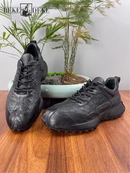 Ежедневни обувки от естествена страусиной кожа, мъжки Маратонки с дебела платформа дантела, Есенна Бизнес работна обувки от естествена кожа, които растеж.