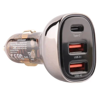 Прозрачно зарядно за кола-запалката с 3 USB адаптери, зарядно устройство за мобилен телефон Qc 3.0 с постепенното led подсветка (прозрачен чайно-черен)