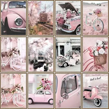 CHENISTORY 40x50 см Равен на номера Розови Автомобилни снимки От номера Пейзаж живопис по номера на платно Комплект за домашен интериор със собствените си ръце