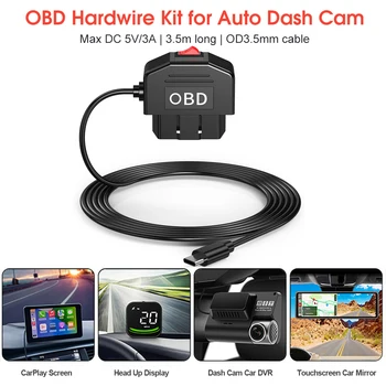 Комплект кабели за видеорегистратора Кабел-адаптер Buck Line OBD-USB за огледала видеорегистратора, монитор CarPlay, зарядно устройство за видеорегистратора, монитор на паркинг, 24 часа в денонощието