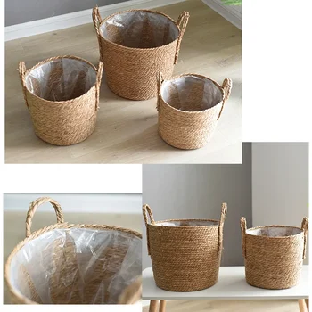 Сплетен градински гърне ръчно изработени от ратан, водорасли, Декорация от слама кошница за съхранение на съдове