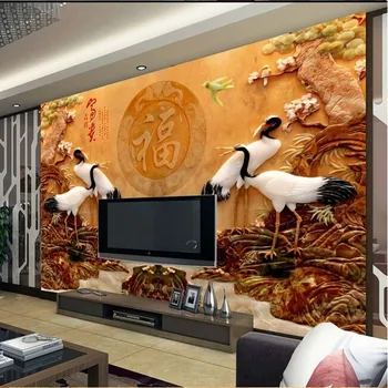 бэйбехан Потребителски 3D тапети стенопис в стил китайска резба по нефриту хол разтегателен фонови картинки за телевизор безшевно покритие на стените