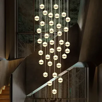 Луксозна led кристален полилей за стълби, минималистичные дълги висящи лампи с кръгла топка, Златна творческа изкуство, прости осветителни тела