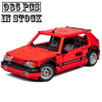 Новият модел на състезателен автомобил MOC-109517 205 в червената версия, технически блок, забавни играчки за момчета, подаръци за рожден ден