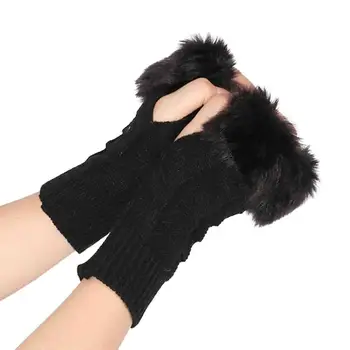 Crochet ръкавици без пръсти, плетени калъф за зимните ръкавици на една кука, Леки ръкавици без пръсти, Еластични възли ръкавици от изкуствена кожа заек