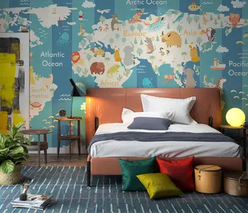 Художествена рисувани по поръчка за детска стая декоративни тапети начало декор карта на света животни стикери за стена за детски стаи