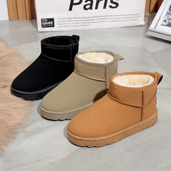 Зимни снежни обувки 2024 г., женски на нови кадифени топли и удобни памучни обувки с дебела равна подметка, градинска мода Корея, ежедневни обувки