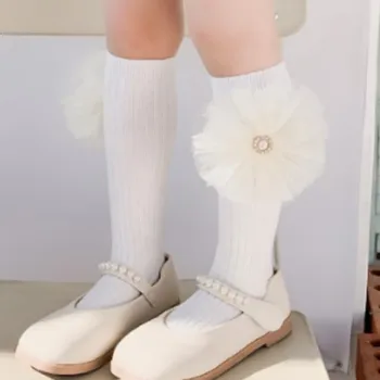 Чорапи за момичета отвън копринени чорапи детски дантелени чорапи принцеси за момичета, детски чорапи с лък до коляното дамски sokken sweety