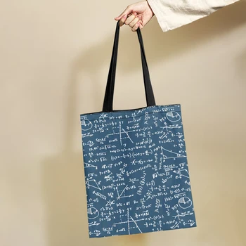 Yikeluo Математическа формула, дългогодишна холщовая пазарска чанта, Синя чанта за ключове за тийнейджъри, сгъваема ежедневна чанта